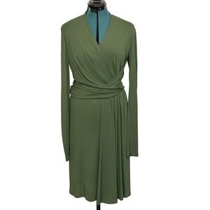 MM.LaFleur Dress Womens 6 Green Wrap Long Sleeve Jersey Knit Knee Length Work